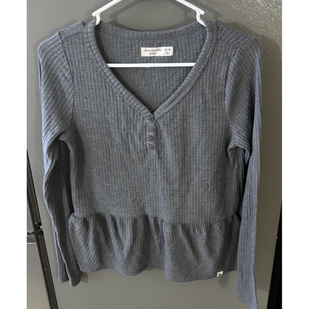Abercrombie & Fitch Kids‎ Girls 15/16 Gray Waffle knit Long Sleeve Babydoll